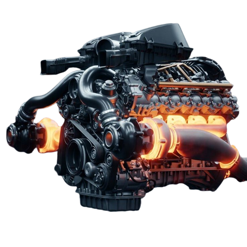 High-performance automotive engine with glowing effects